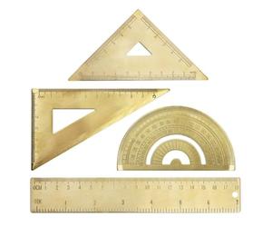 Ensemble de papeterie en laiton doré avec règle isocèle et triangle droit, rapporteur, échelle de 18 cm, pour dessin et mesure de précision