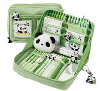 Ensemble de Papeterie - Kit de Fournitures de Design Panda | lycée, collège, Maternelle | Pendentifs, Notes Autocollantes, stylos, étui, Broches pour garçons, Adolescents, - Maison, école