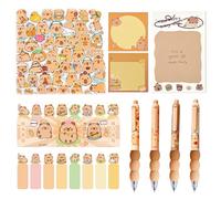 Ensemble de papeterie mignon de dessin animé, fournitures de fête comprenant des stylos à bille à encre gel, des autocollants de dessin animé, des notes adhésives, des onglets d'index, des