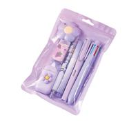 Ensemble de papeterie mignon fournitures scolaires, 7 pièces, fournitures de bureau, y compris stylos à bille, taille-crayon, surligneur, ruban correcteur, règle, couteau utilitaire (violet)