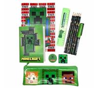Ensemble de papeterie Minecraft avec étui - Matériel scolaire complet - 2 carnets, crayons de couleur, gommes, taille-crayons et règle - Motif personnages et creeper, multicolore, Mediano, Ensemble de