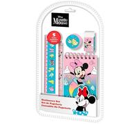 Ensemble de papeterie Minnie pour filles 5 pièces comprenant | 1 mini bloc-notes, 1 gomme, 1 crayon, 1 règle, 1 taille-crayon | Pour l'école des enfants de 3 ans et plus