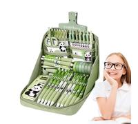 Ensemble de papeterie Panda - Cadeau d'étude mignon pour les élèves du primaire, fournitures de maternelle avec stylos pour carnet de notes, trousse à crayons, porte-clés, onglet règle pour fi
