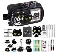 Ensemble de papeterie pour chat - Trousse à crayons de grande capacité en tissu Oxford 22 x 8 x 12 cm | Jolie trousse à crayons avec autocollants, utilisation scolaire, cadeau | Fête d'anniversaire de