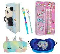 Ensemble de papeterie pour filles | Ensemble de papeterie à thème mignon pour filles | Comprend un journal en peluche douce et mignonne, des articles de papeterie licorne (mini) | Ensemble licorne