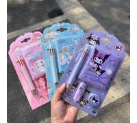 Ensemble de papeterie Sanrio Hello chat & Friends de 4 pièces - comprenant un mini-bloc-notes, un stylo fluo et du ruban - cadeau parfait pour les femmes rose,Violet,bleu,3 livres en 1 coffret,3 pièce