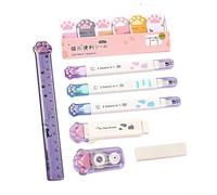 Ensemble de papeterie scolaire de dessin animé avec boîte à crayons, ruban correcteur blanc, gomme rétractable, règle, surligneur, bloc-notes, fournitures d'apprentissage amusantes