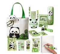 Ensemble de Papeterie | Trousse à stylos Panda avec Broche et Porte-clés | Comprend Une Gomme, des cahiers, des stylos, des règles, des Notes adhésives pour étudiant, école, Salle de Classe