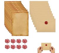 Ensemble de papeterie vintage 32 pièces, 8 enveloppes en papier kraft, 8 feuilles A5, 8 autocollants en cire, pour lettres, invitations et créations DIY, idéal pour les anniversaires et occasions