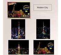 Ensemble De Papier À Gratter, Avec Stylo, Graffiti, Fournitures D'art, Pochoir, Vue Nocturne De La Ville