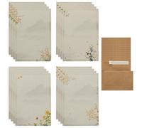 Ensemble de papier à lettre et enveloppes à motif floral, 32 feuilles de papier de papeterie vintage et 16 enveloppes kraft à patte autocollante pour cartes de vœux, invitations de fête, cadeaux