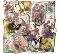 Ensemble De Papier À Motif De Fleurs Vintage,Papier De Scrapbooking,Papier Décoratif,Papier Kraft Avec Autocollants Papillon Laser Pour La Fabrication De Cartes De Journal,Collage De Papier (Lost)