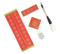 Ensemble de papier d'écriture antithétique avec pinceau, stylo et seau de lavage pour décoration de festival de printemps, tissu de calligraphie