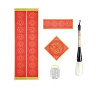 Ensemble de papier d'écriture antithétique avec pinceau, stylo et seau de lavage pour décoration de festival de printemps, calligraphie chinoise