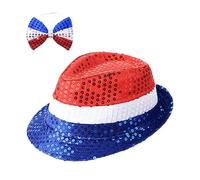 Ensemble De Papilletters Pour Chapeau De Jour Pour L'Indépendance - 4 Juillet Accessoires Patriotiques Costume | Convient Pour Patriot, Chapeau De Fête Avec Paillettes Bleu Blanc Rouge, Nouveauté Pour