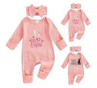 Ensemble de Pâques pour Bébé Fille - Grenouillère Lapin Manches Longues en Coton - Tenue Mes Premières Pâques pour Nouveau-né (A-Pink, 3-6 Months)