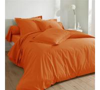 Ensemble de Parure de draps 5 Pieces Unie en pour Un lit 2 Personnes 140 x 190 cm 1 drap housse + 1 drap plat +2 taies d'oreiller + 1 taie de traversin 100% Coton 57 Fils HAUTE QUALITE (ORANGE)