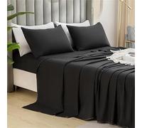 Ensemble de Parure de draps 5 Pieces Unie en pour Un lit 2 Personnes 140 x 190 cm 1 drap housse + 1 drap plat +2 taies d'oreiller + 1 taie de traversin 100% Coton 57 Fils HAUTE QUALITE (noir)