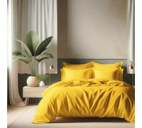 Ensemble de Parure de draps 5 Pieces Unie en pour Un lit 2 Personnes 140 x 190 cm 1 drap housse + 1 drap plat +2 taies d'oreiller + 1 taie de traversin 100% Coton 57 Fils HAUTE QUALITE (JAUNE)