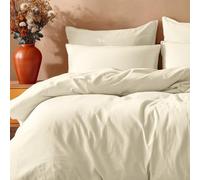 Ensemble de Parure de draps 5 Pieces Unie en pour Un lit 2 Personnes 140 x 190 cm 1 drap housse + 1 drap plat +2 taies d'oreiller + 1 taie de traversin 100% Coton 57 Fils HAUTE QUALITE (BEIGE)