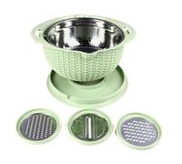 Ensemble de Passoire 4 en 1 avec Bol à Mélanger et Outils de Tranchage, Panier de Vidange Rotatif à Double Couche avec Couvercle et Trancheuse, Passoires et Passoires (GREEN)