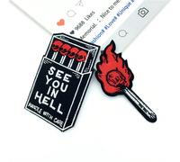 Ensemble de patchs brodés punk "See You In" - 2 pièces, thermocollables et cousables, 8 cm x 8 cm, rouge et noir Taille UniquePolyester