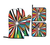 Ensemble de pâtisserie Pop Art Burst de 4 pièces : gants résistants à la chaleur et maniques est un incontournable pour tout amateur de cuisine