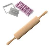 Zenker 9925950 emporte pièce biscuit et tampon lettre, emporte pièce biscuit personnalisé, rouleau patisserie en bois, rouleau à pâtisserie, accessoires cuisine, gris, bois, 8,5 x 6,3 cm | 44,5 x 6 cm