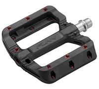 Ensemble de pédales de VTT en Plastique Funn Black Magic - Pédales de vélo de Montagne à Plateforme Large et légères pour la stabilité, Axes CrMo de 9/16 Pouces (Pins Rouges)