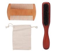 Ensemble de peigne et brosse à barbe, kit de peigne à moustache et barbe double face avec brosse à poils naturels et sac de rangement pour l’entretien masculin, coffret de soin en