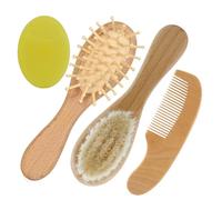Ensemble de peigne pour bébé en bois de hêtre - Kit de brosse à cheveux, outil de préparation du cheveu pour enfant | Cadeau de soin des nouveau-nés pour la douche