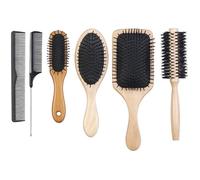 Ensemble de peignes & brosses à cheveux - Sichler Beauty - 6 pièces - Antistatique - Manche en bois - Mixte