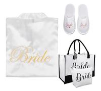 Ensemble de peignoirs de fête pour demoiselle d'honneur, pantoufles de mariée, robes de mariée blanches, sac fourre-tout en toile, trousse de maquillage, pochette de maquillage pour mariage,
