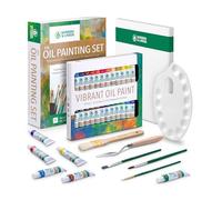 Ensemble de Peinture à l'huile XXL avec 24 Couleurs à Base d'Huile, 25 Pinceaux, 1 Palette Canvas & Art, Kit de Peinture Professionnel pour Adulte et Enfant, Cadeau Parfait pour Les Artistes