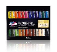 Ensemble de peinture acrylique de qualité supérieure (24 grands tubes de 22 ml) - de Zieler®. Pour le papier, la toile, le bois, la céramique, le textile et l’artisanat. Comprend un guide de démarrage
