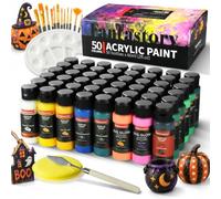 Ensemble de peinture acrylique Fantastory, 50 couleurs vives (60 ml) avec (12 pinceaux, palette, grattoir, éponge), peinture acrylique non toxique et imperméable pour bois, roches, argile, toile