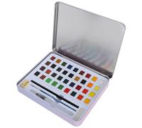 Ensemble de peinture aquarelle 36 Couleur Bloc solide + outils de peinture de boîte en étain