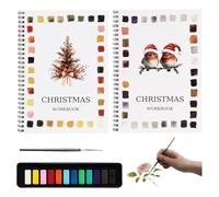 Ensemble de peinture aquarelle de Noël - Cahier d'exercices d'aquarelle, palette de peinture 12 couleurs incluse, journal d'art à reliure spirale pour débutants, adultes, pratique de la peinture et