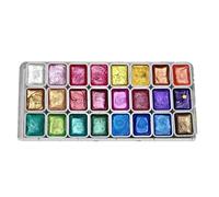 Ensemble de peinture aquarelle nacrée 1/4 - Ensemble de peinture à paillettes - Palette de 24 nuances de peinture artistique délicatement écrasée - Aquarelle scintillante pour créateurs