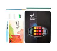 Ensemble de peinture aquarelle pour adolescents 48 couleurs solides | Palette de croquis, kit d'art de voyage, fournitures de peinture pour adultes débutants et artistes professionnels