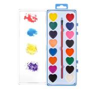 Ensemble de peinture aquarelle pour - Motif cœur lavable - Kit de pigments - Palette de couleurs vives - Pinceau inclus - Matériaux créatifs et d'artisanat - Étui de rangement durable | Classe