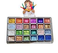 Ensemble de peinture aquarelle scintillante - Kit de peinture aquarelle nacrée | Kit de peinture avec papiers aquarelle et pinceaux, couleurs classiques de qualité artiste demi-palette (12,4 x 6,4 x