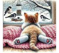 Ensemble de peinture de diamant DIY exquise d'un chat allongé devant la fenêtre de manière décontractée, sans cadre. Cadeau exquis, peinture de diamant 5D en mosaïque ronde, peinture de diamant DIY, d