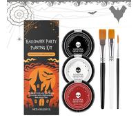 Ensemble de peinture faciale, 3 couleurs Halloween Face Body Paint Makeup Kit, lavable avec pinceau pour adultes, vampire, femmes, , hommes, crâne, squelette, zombie, école, scène, théâtre, 2,8