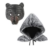 Ensemble de Pélerine à Capuchon Courte en Fourrure et Masque d’Ours Cosplay Cape de Chasseur en Peluche avec Masque Ours Noir Halloween Pélerine de Chevalier Adulte Cape de Déguisement Médiéval