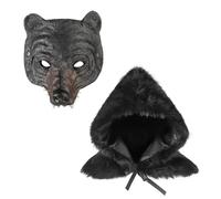 Ensemble de Pélerine à Capuchon Courte en Fourrure et Masque d’Ours Cosplay Cape de Chasseur en Peluche avec Masque Ours Noir Halloween Pélerine de Chevalier Adulte Cape de Déguisement Médiéval