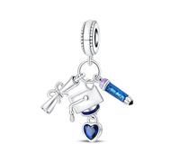 Ensemble de pendentifs trois pièces complet de remise des diplômes, accessoire de bracelet à breloques plaqué argent, compatible avec le collier de bracelet pandora, cadeau pour femme