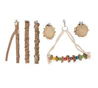 Ensemble de perchoirs pour perroquets, Ensemble de Supports en Bois pour Oiseaux avec tiges, Plateformes, Branches et balançoire, kit Naturel en rondin pour Le broyage du Bec et la