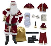 Ensemble De Père Noël Costume De Père Noël Lot De 12 Déguisement De Père Noël Avec Bonnet De Père Noël-Cape-Barbe-Ceinture-Perruques Etc, Pour Cosplay Fête Christmas, Homme Et Femme L