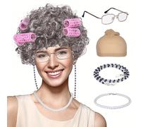 Ensemble de perruque bou de grand-mère de 8 pouces, comprenant un fer à friser, une perruque de costume en matériau synthétique, de style rétro, un accessoire de tête élégant, compatible avec le f